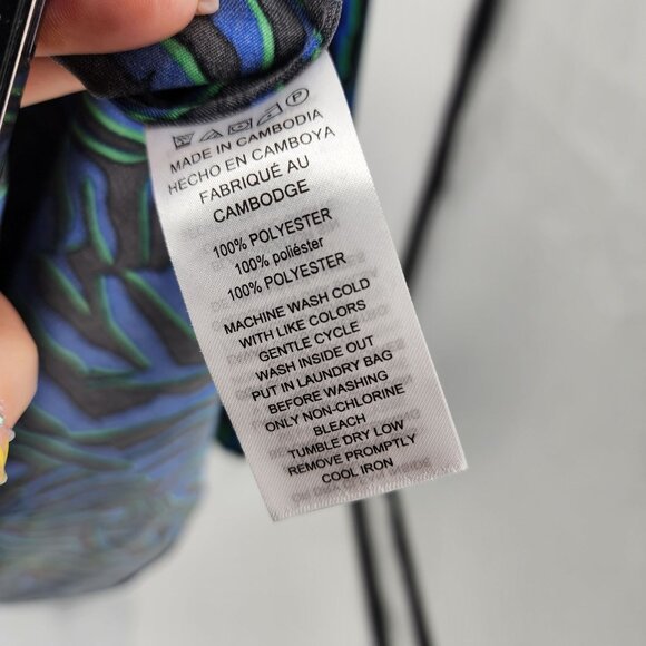 Michael Kors Womens L Blouse Blue Green Zebra Print Top New Animal Pattern - Picture 4 of 8